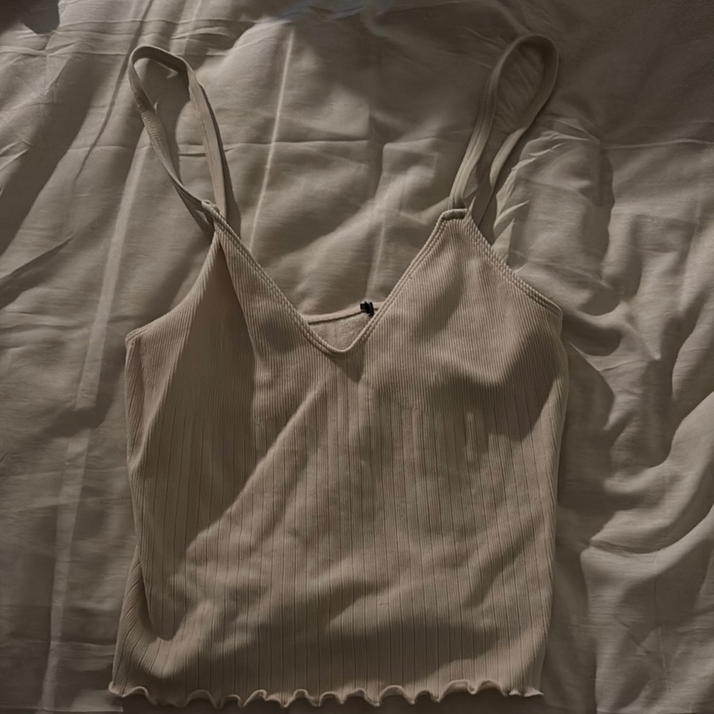 Cream Ribbed Women's Top